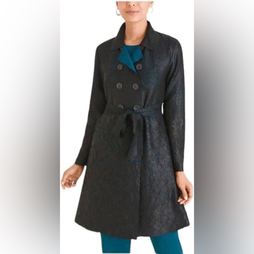 Chico's Teal and Black travelers crushed trench Jacket - size XXL - 20W